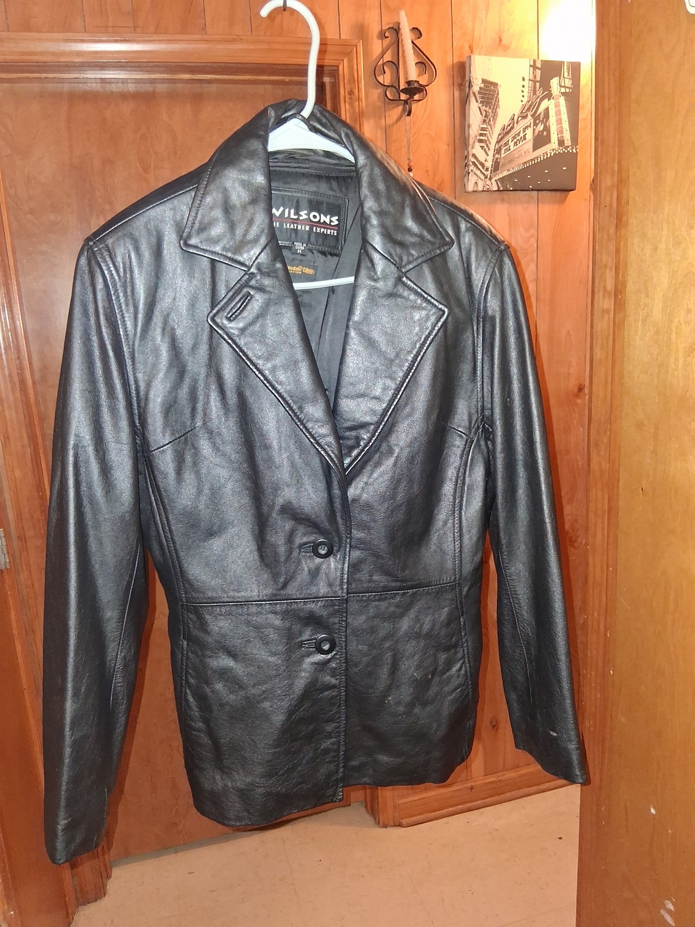 Wilson Black Leather Women's Blazer Jacket - Classic Two-Button